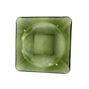 Vintage Green Glass Ashtray Mid Century Modern Decorative Accent
